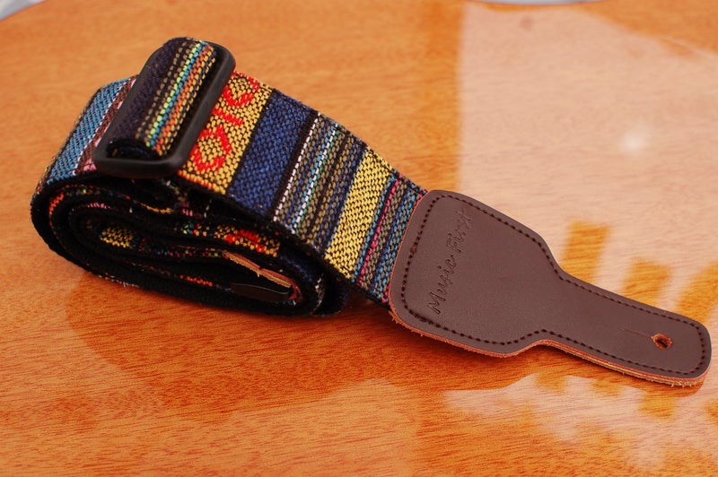 MUSIC FIRST Original Design, 2 inch width (5cm), Classic Country Style Yarn-dyed fabric & Genuine Leather Guitar Strap Electric Guitar strap - Image 5